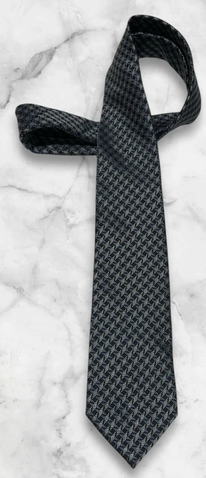 Corbata italiana para hombre Z Zegna color azul y gris pata de gallo estampado seda nueva sin etiquetas Foto 1 de 4