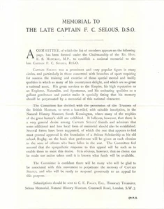 Frederick Courteney Selous original memorial leaflet - Imagen 1 de 2