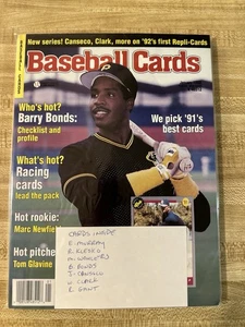 January 1992 Baseball Cards Magazine Barry Bonds Pirates Cover 6 Card Insert - Picture 1 of 3
