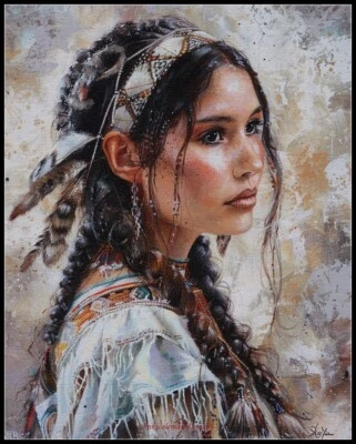 Native American Woman 3 - DIY Chart Counted Cross Stitch Patterns Needlework - Image 1 of 2