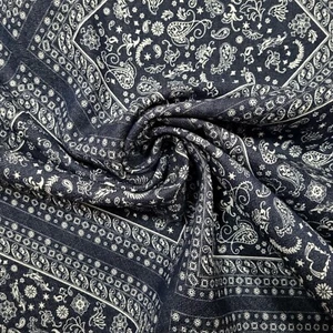 Jeansstoff Meterware Blau mit Paisleymuster Raute, stretch, Denim 50 cm Einheit - Bild 1 von 5