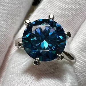 4Ct Round-Cut Blue Moissanite Solitaire Engagement Ring 14k White Gold Plated - Picture 1 of 5