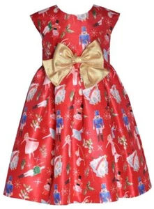 NEW Bonnie Jean GirlS Size 2T "RED NUTCRACKER GOLD BOW" Christmas Dress NWT - Picture 1 of 5
