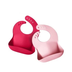 2 Pack Pink Silicone Baby Bibs with Food Catcher - Picture 1 of 3