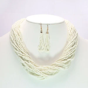 Natural Seed Beads Necklace Set Creamy Ivory Natural 18" Seed Bead Necklace Set - Picture 1 of 1