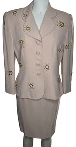 Womens Zelda Two Piece Beige Beaded Skirt Suit - Picture 1 of 12