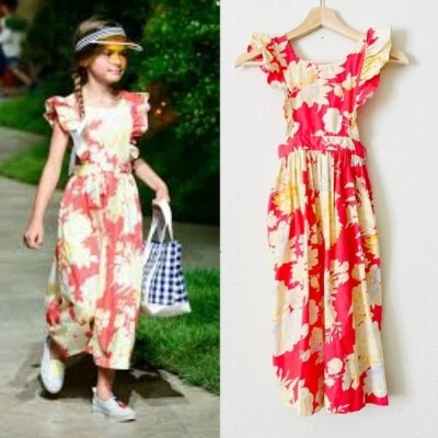 Bonpoint Niños Niñas TALLA 8 Volantes Hombro Rojo Amarillo Floral Maxi Vestido Foto 1 de 4
