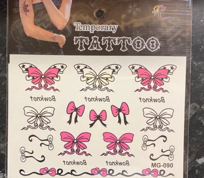 ALIWALICREATIONZ Arty Pink Black Lacey Ribbon Bow Temporary Tattoo Ladies Night Out Uk Seller