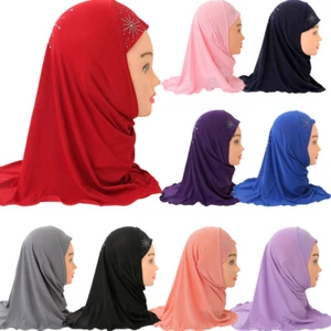 One Piece Kids Girls Scarf Hijab Muslim Turban Islamic Headscarf Wrap Shawl 2-6Y - Picture 1 of 80