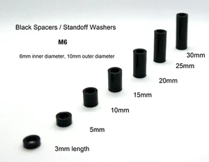 Black Spacers Standoff washers/ collars Nylon Round  M6 x 3mm 5 10 15 20 25 30mm - Picture 1 of 24