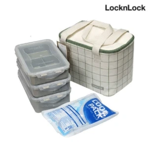 LocknLock) Food Containers Rectangle Lunch Box Set / 3 Tier (with ice pack -817 - Picture 1 of 9