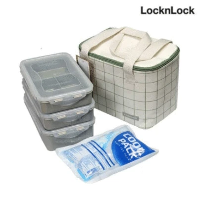 LocknLock) Food Containers Rectangle Lunch Box Set / 3 Tier (with ice pack -817 - Image 1 of 4