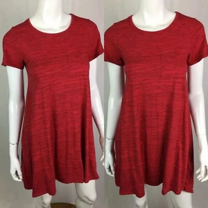 LulaRoe Women's XXS Solid Red Heather Knit High Low Carly Shirt Dress Trapeze - Picture 1 of 9