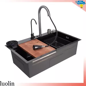 Flying Rain Stainles Steel Waterfall Kitchen Sink with Pull Down Faucet 29.5inch - Picture 1 of 18