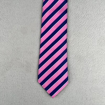 Corbata David Donahue Cuello Rosa Azul Marino Diagonal Rayas Seda Foto 1 de 4
