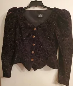 Cachet by Bari Protas Vintage Black Velvet Luminous Sparkling Bolero. Size 5/6. - Picture 1 of 12
