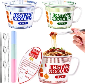 6 Pcs Japanese Ramen Bowl Set Includes 3 Pcs Instant Noodle Bowl with Lid Microw - Picture 1 of 7