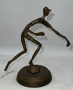 VTG Bronze Baseball Pitcher Sculpture Brutalist 9" Tall Abstract Throwing - Picture 1 of 10