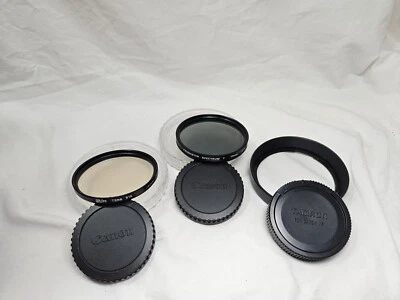 2 Original Canon EOS body cap and 1 Rear Lens Cap 72mm 81A  & Cir Polarizer - Image 1 of 4