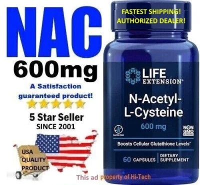 NAC N-Acetil-L-Cisteína 💗 600mg 60 Cápsulas - FRETE GRÁTIS ✅ Extensão de Vida - Imagem 1 de 2