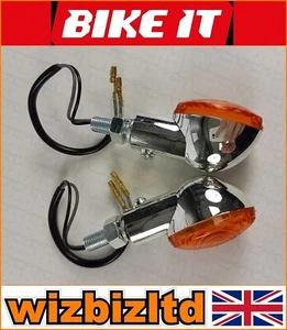 Indicadores universales Bikeit cromados marca E ojo de gato con lente ámbar INDUCECHE - Imagen 1 de 12
