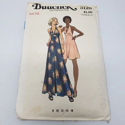 Butterick Sewing Pattern 3129 High Waisted Halter Flared Dress Womens size 12 - Image 1 of 4