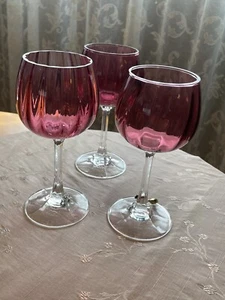 Cranberry Glass Stemware with Clear Stem 6” Set of Three - Picture 1 of 5