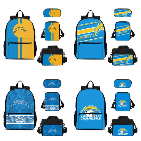 Los Angeles Chargers School 4PCS Backpacks Set Pen Bag Crossbody Bag Lunch Bag Cover