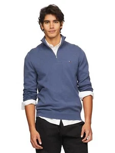 Tommy Hilfiger Men's 1/4 Zip Mockneck Pullover Sweater, BankBlue, S - Picture 1 of 4