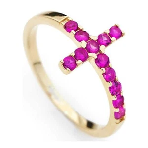 Anello Donna AMEN ACOGR-14 in Argento 925 Dorato con Croce e Pietre Fucsia - Picture 1 of 2