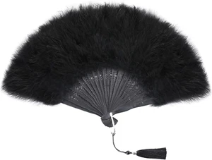 Marabu Black Feather Fan - Renaissance Fan, Rave Fan, Handventilator klappbar, Marabu F - Bild 1 von 12
