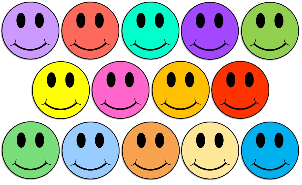 Bunte Smiley Gesicht - 14 Multipack Kreis Aufkleber 3 Zoll - Bild 1 von 1