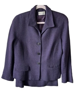 Gianni Petite VTG Designer Purple Wool Tweed Jacket Sz 14 And Skirt Sz 12 Set - Picture 1 of 24