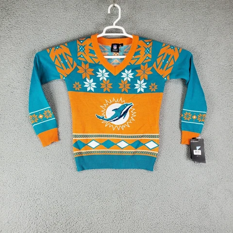 Miami Dolphins NFL Apparel Mens V Neck Pullover Winter Ugly Sweater Size Small Cover