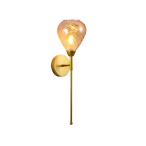 Amber Cone Patterned Glass Gold Metal Sconce Wall Light E14 Fitting TEKLED - Picture 1 of 8
