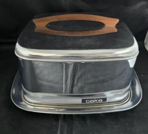 VTG 1960s Stainless Steel Wood Handle Lincoln BeautyWare Locking Cake Carrier - Picture 1 of 15