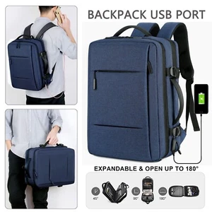 16.5" Men Backpack Travel Rucksack School Blue Laptop Bag with USB Charging Port - Picture 1 of 20