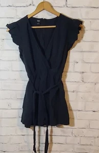 Black Ruffle Sleeve Shorts Romper Large - Picture 1 of 3