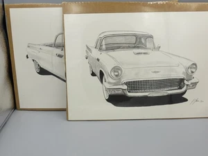 Impresiones de bocetos a lápiz Ford Thunderbird vintage de Ian E Jones años 50 12/500 y 10/500 - Imagen 1 de 6