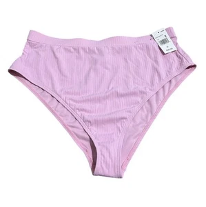 Wallflower Women's 1X High Waist Ribbed Bikini Bottom Pink UPF 50+ Swimwear - Picture 1 of 2