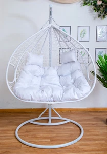 Hanging Egg Chair Double Seat - White Basket & White Cushion - Picture 1 of 1