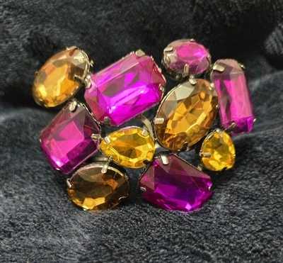 Розовый Желтый Браслет со Стразами Gaudy БЛЕСТЯЩИЙ 1980-е Круизный Отпуск ДИСКО ТАНЦЫ - Изображение 1 из 4