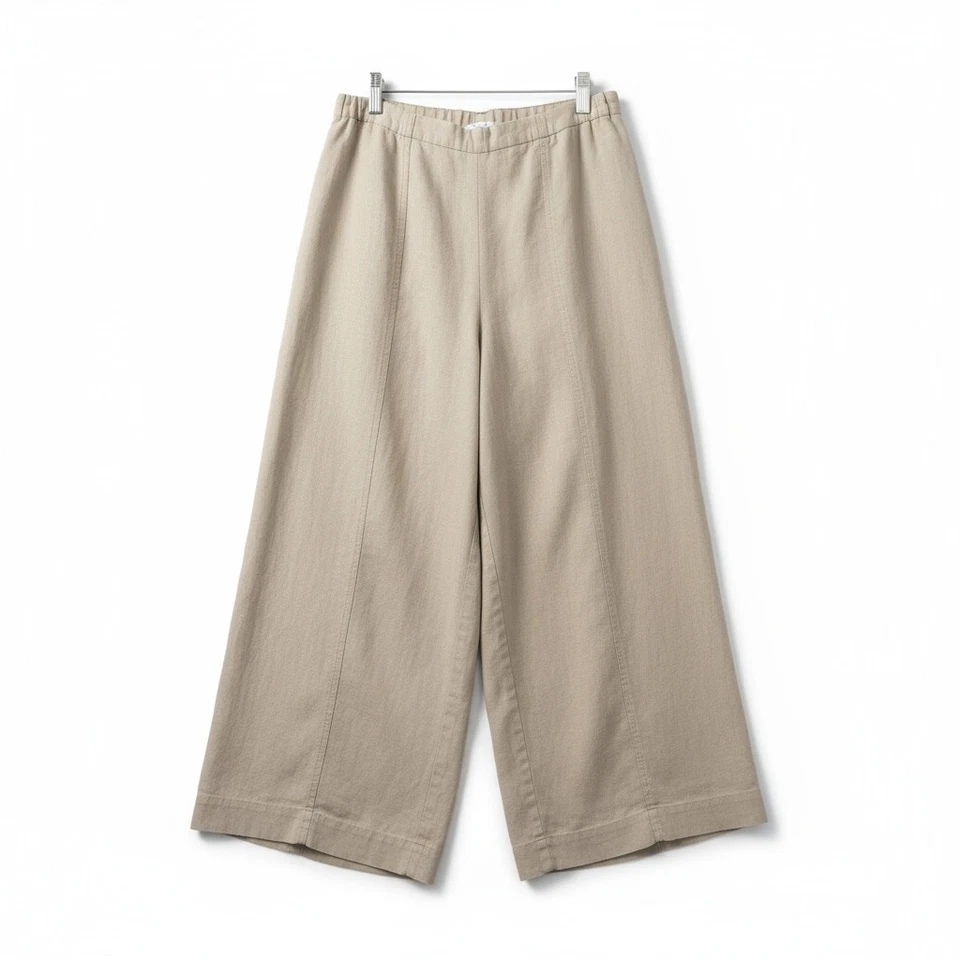 Pantalones de pierna ancha natural 100 % lino lino - talla pequeña Foto 1 de 4