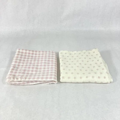 Juego de 2 mantas blancas para recibir bebés lunares y cheques rosas 26" Foto 1 de 4