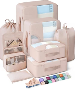 8 Pezzi Cubi Imballaggio Viaggio Organizzatore Bagagli con Sacchetti Toilette e Scarpe Regalo - Foto 1 di 9