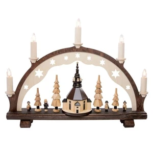 Schwibbogen Seiffener Kirche elektrisch beleuchtet braun BxHxT 42x31x7cm NEU - Picture 1 of 1