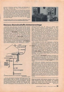 Siemens Gemeinschafts-Antennenanlage - 1936 - Histor. Bildbericht ~20x30cm - Bild 1 von 1