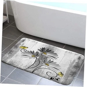 Rustic Farmhouse Bath Mat, Farm Gray Daisy Floral Flowers Butterfly Country - Picture 1 of 7