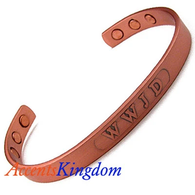 Accents Kingdom Men's Magnetic Copper Golf Cuff Bangle Golf Bracelet WWJD - Image 1 of 4