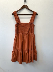 Abercrombie & Fitch Smocked Dress Womens Size XL Tall Orange Square Neck Tiered - Picture 1 of 9